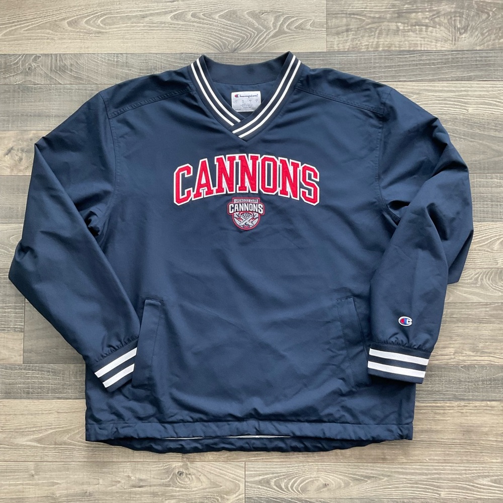 Champion Boston Cannons Scout Jacket Men’s LARGE Navy Blue Sewn On Graphics
